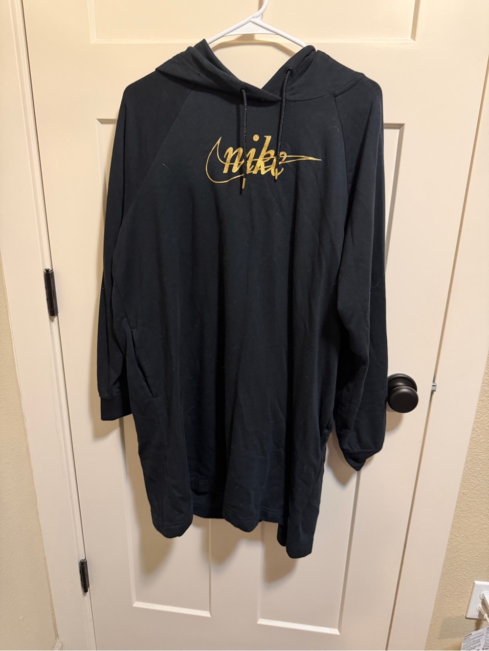Nike Black Hoodie Dress with Metallic Gold Script - Picture 2 of 4
